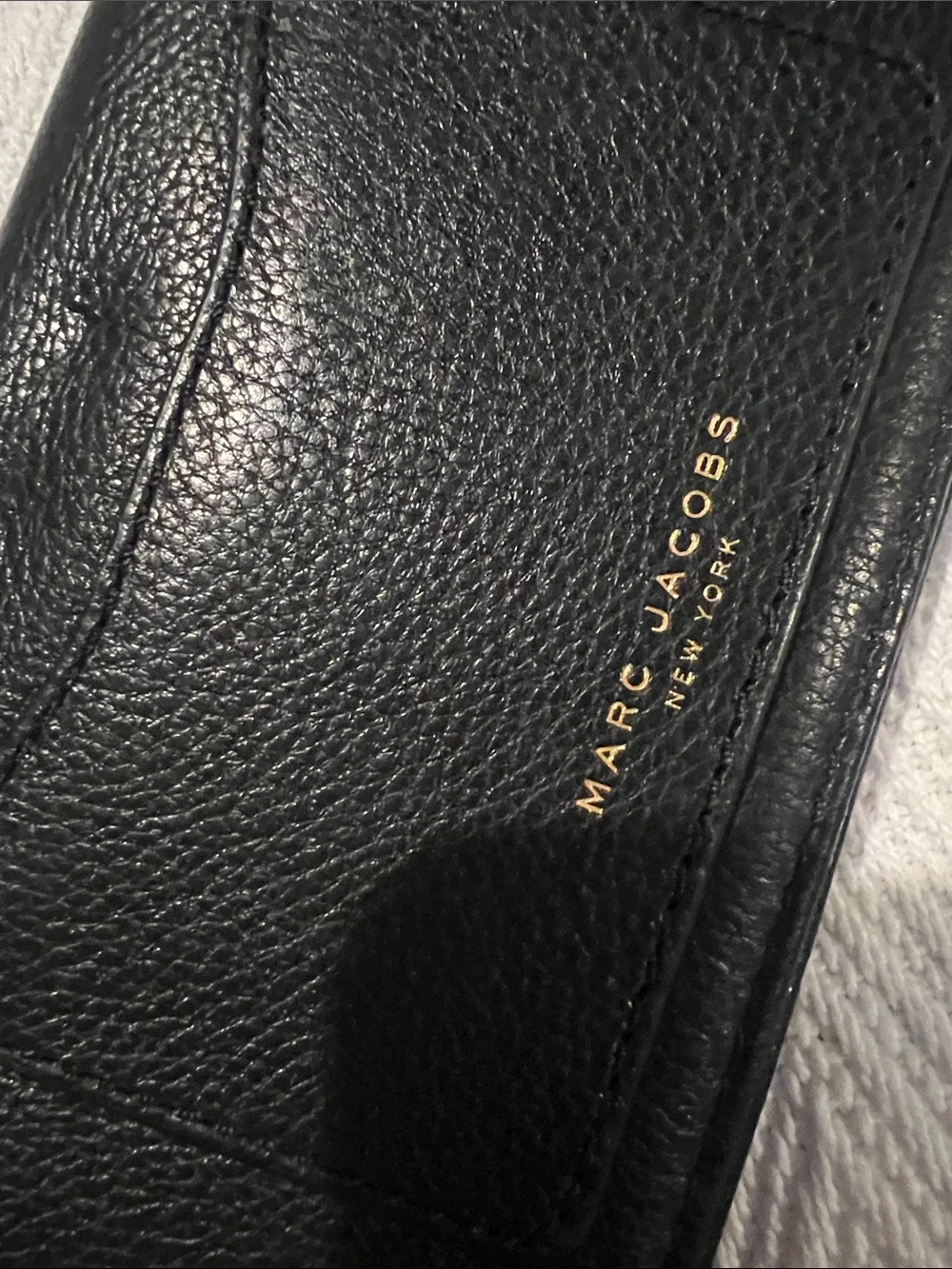 Marc Jacobs Black Pebbled Leather Card Holder with Gold Logo